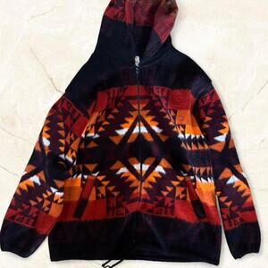 All Indians by Nativ & Ez Wear Aztec Print Zip Up Hoodie 100% Wool- XL